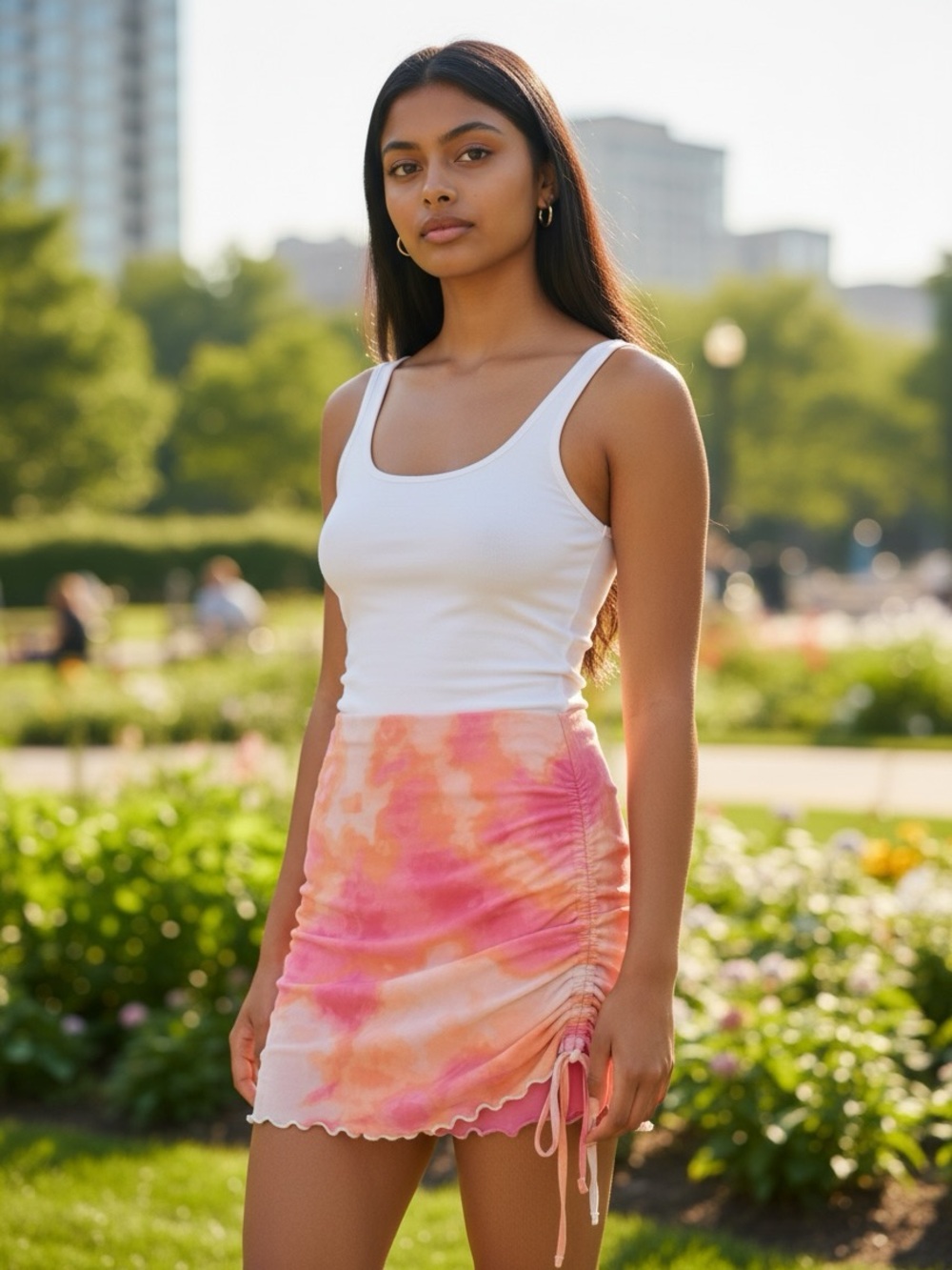 wild fable Pink and Orange Tie-Dye Ruched Mini Skirt